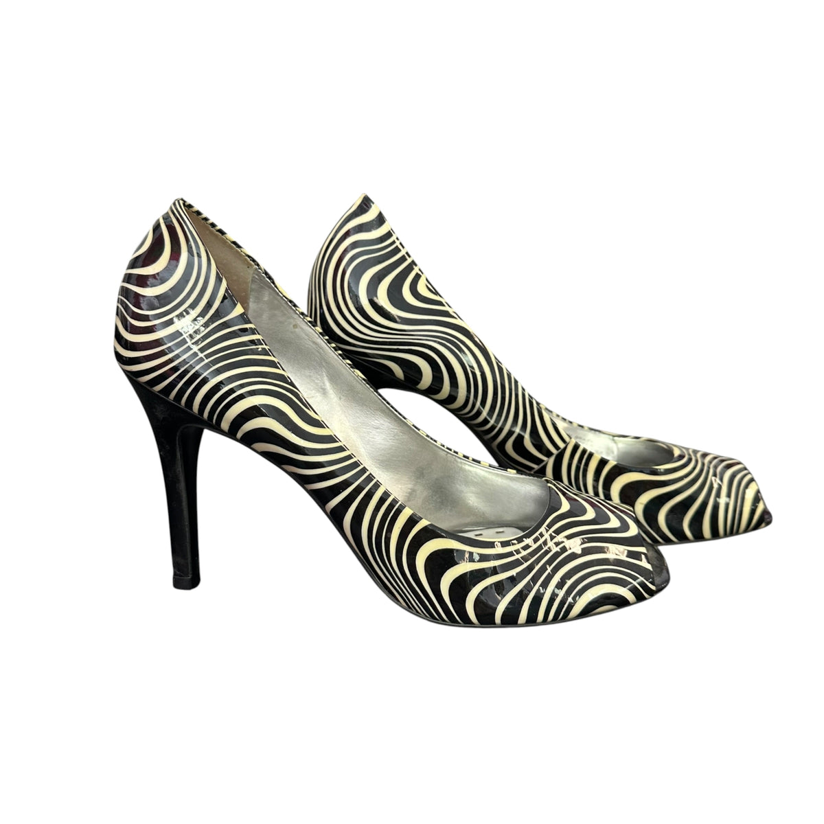 GIANNI BINI Y2K PEEP TOE WHITE BLACK HEELS 143 SZ 9
