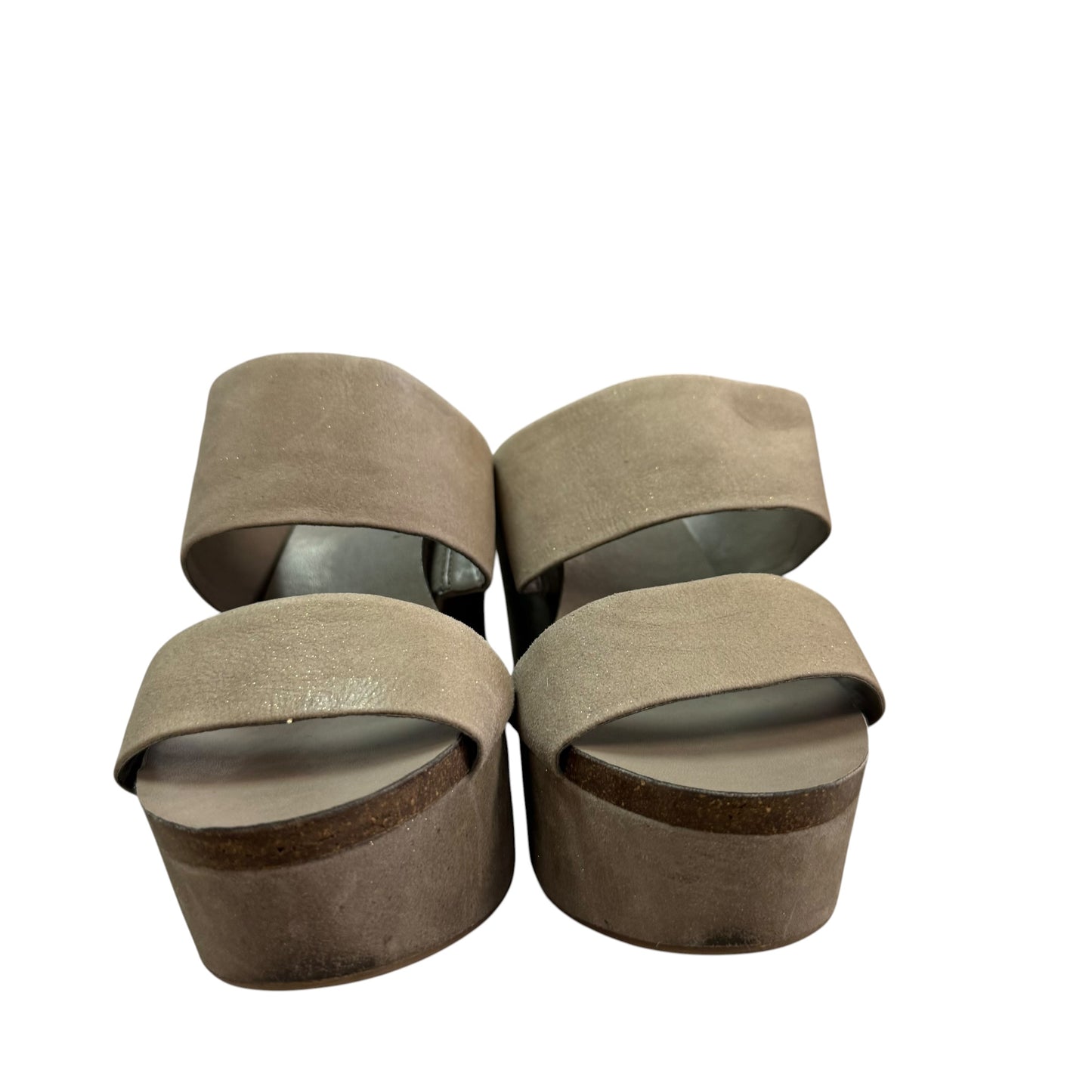 VINCE CAMUTO TAUPE WEDGES GOLD SPECS LEATHER 84 SZ 9