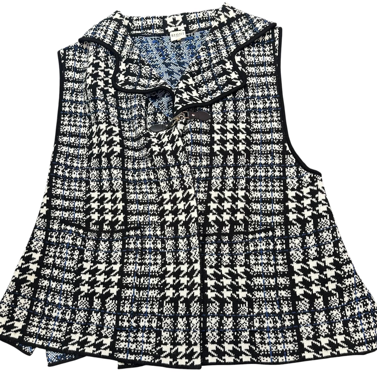 SIONI BLACK WHITE HOUNDSTOOTH KNIT VEST 100 2X