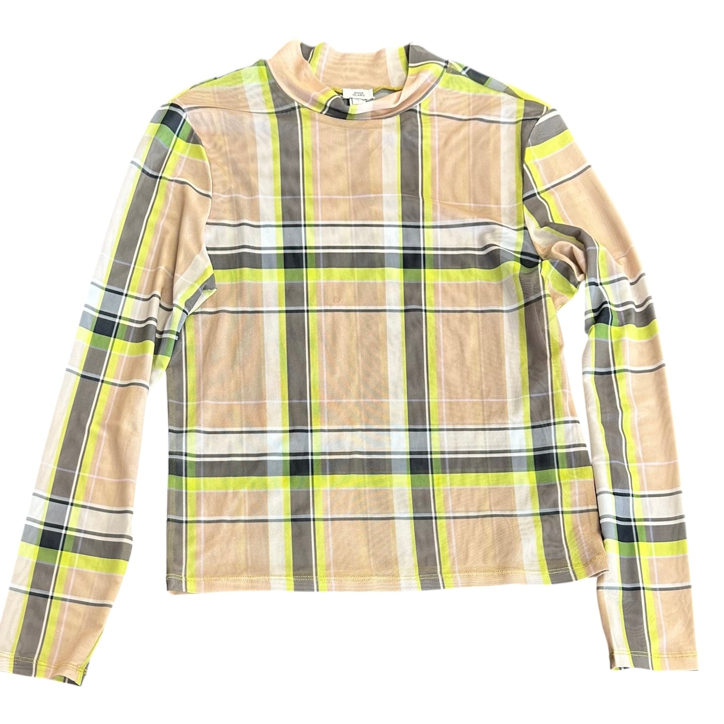 RIVER ISLAND MESH PLAID BLOUSE 250 SZ 10