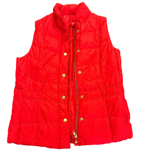 RED PUFFER VEST GOLD BUTTONS FULL ZIP 75 SMALL