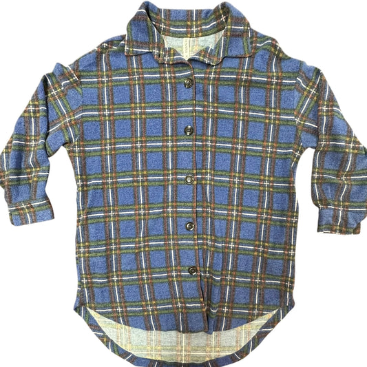 ZENANA BLUE PLAID SHACKET 100 MEDIUM
