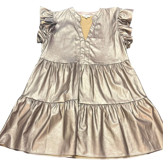 ENTRO GOLD BRONZE TIERED VEGAN LEATHER DRESS 100 LARGE