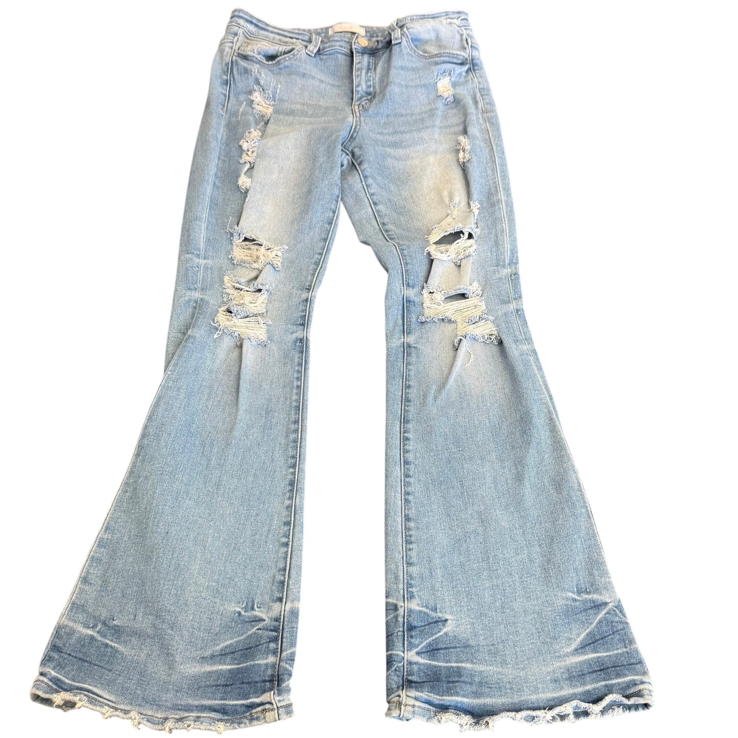 VEREVET DENIM BLUE JEANS FLARES DISTRESSED 100 SZ 10/30