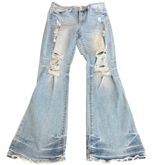 VEREVET DENIM BLUE JEANS FLARES DISTRESSED 100 SZ 10/30