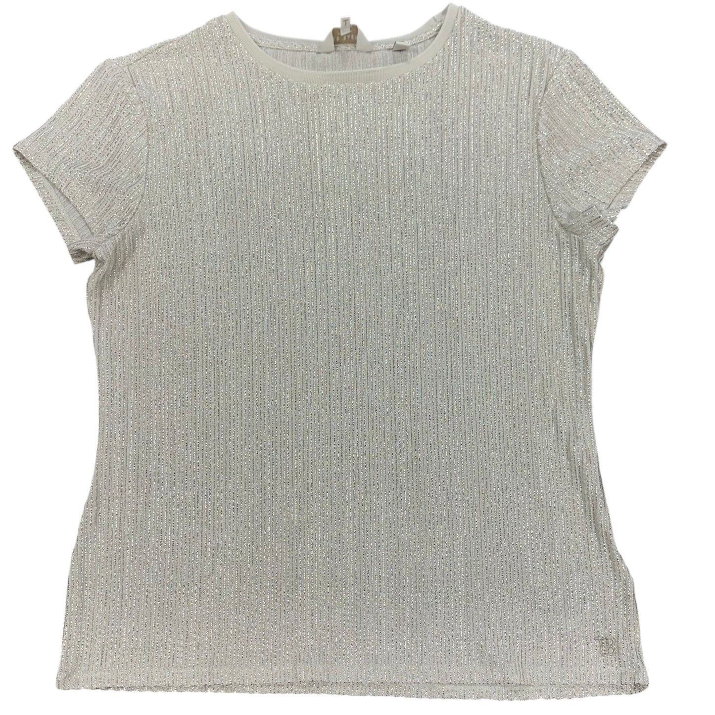 TED BAKER LOBDON CATRINO METALLIC SILVER WHITE BLOUSE 100 LARGE/10