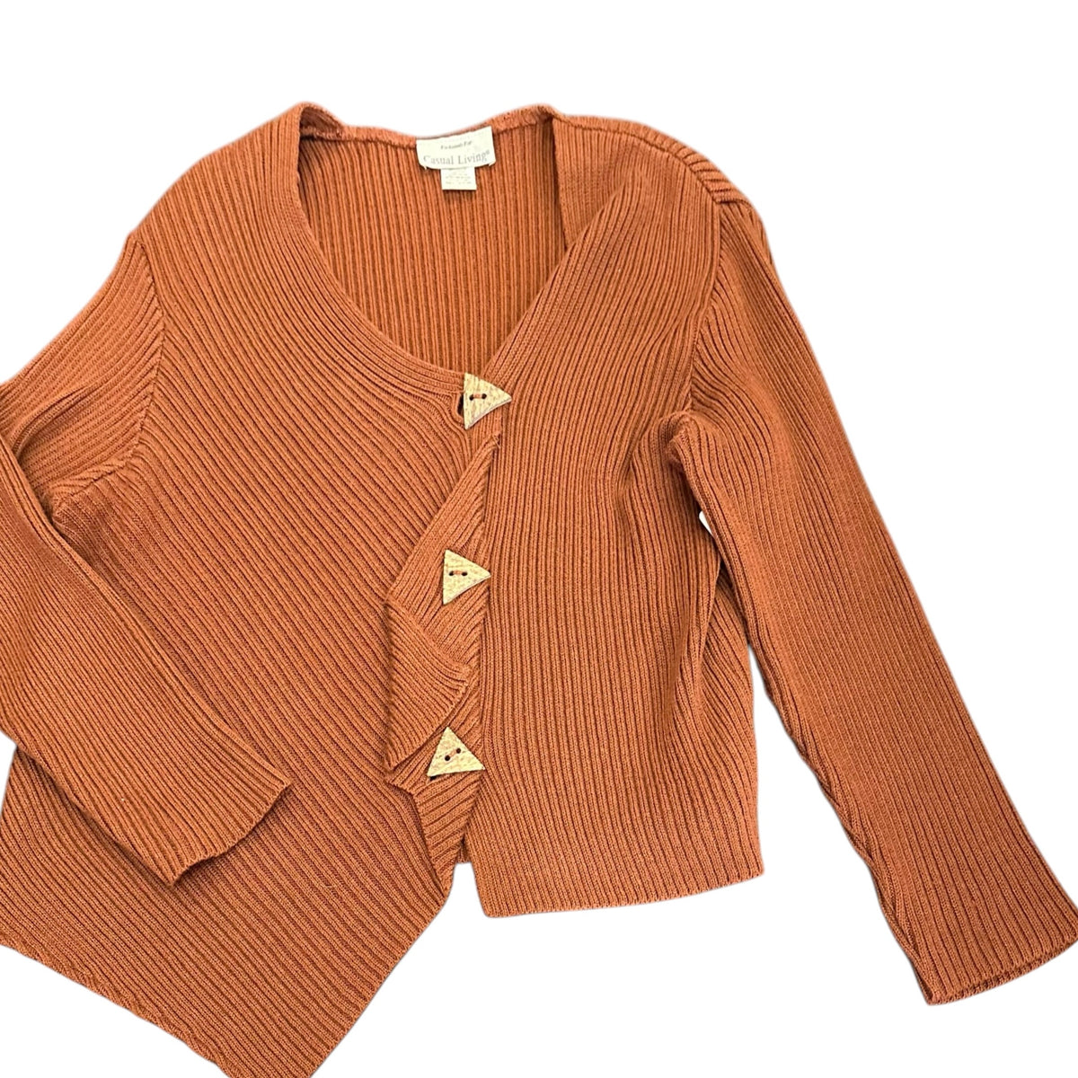 CASUAL LIVING VINTAGE BROWN KNIT RIBBED CARDIGAN  289 XL