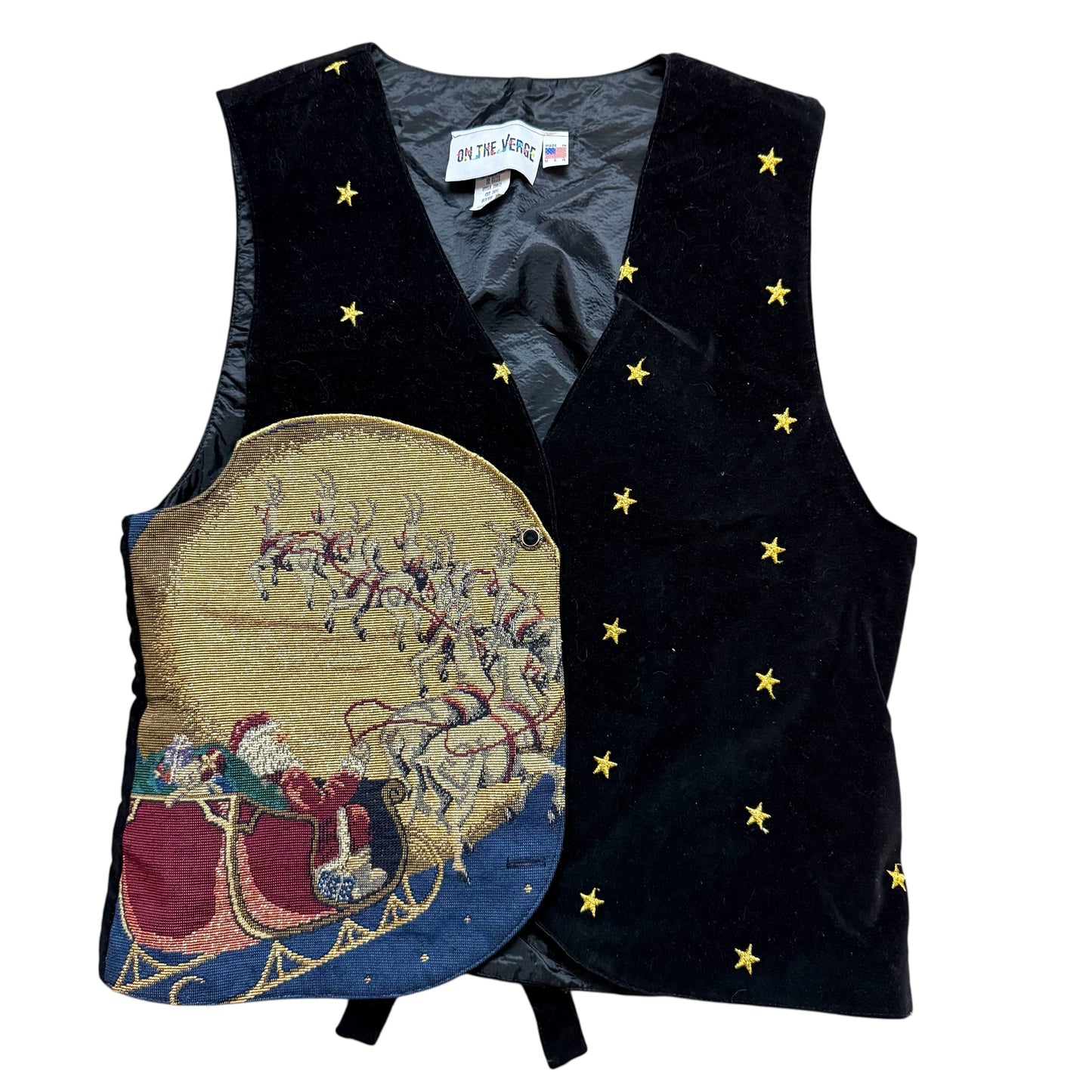 VINTAGE CRUSHED VELVET BLACK CHRISTMAS VEST 100 SMALL