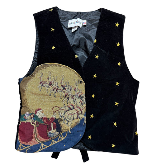 VINTAGE CRUSHED VELVET BLACK CHRISTMAS VEST 100 SMALL