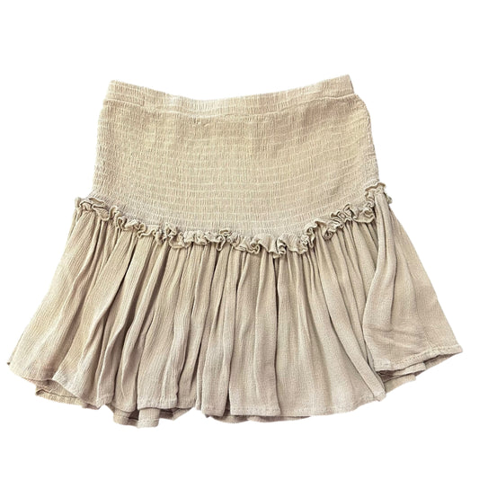 J ROBERTS TAN SMOCKED MINI SKIRT 82 SMALL