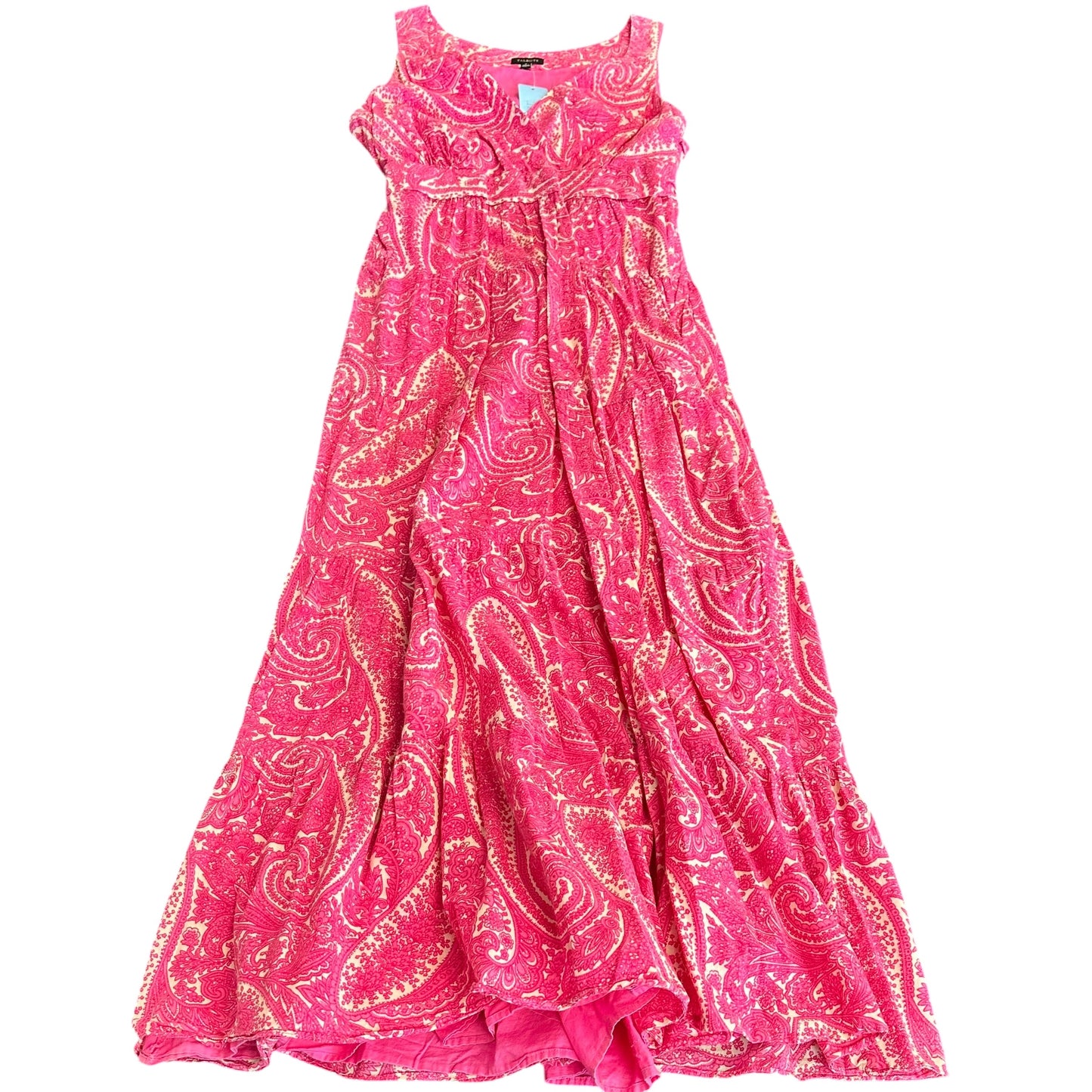 TALBOTS PINK PAISLEY DRESS MAXI TIERED 38 SZ 8