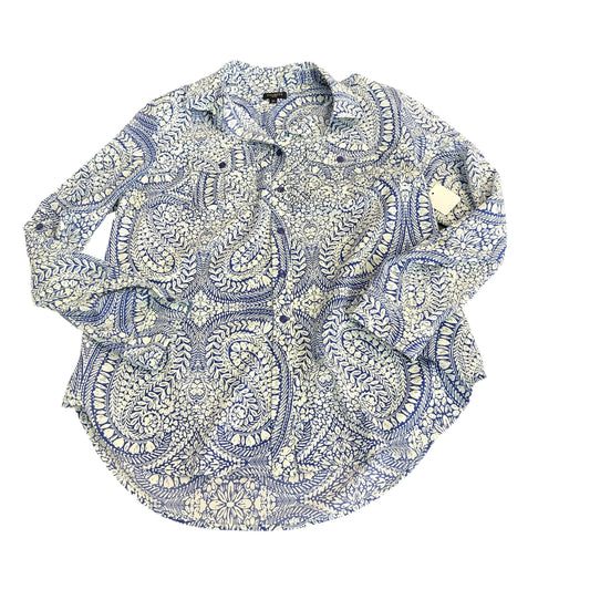 TALBOTS BLUE GREEN BUTTON UP BLOUSE 38 MEDIUM PETITES