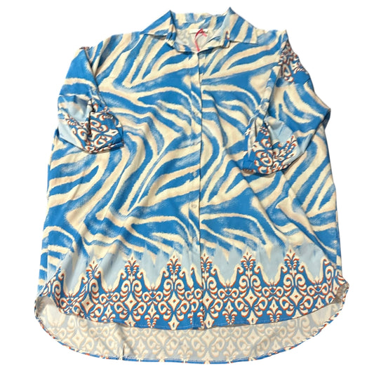 NEW COLLECTION BLUE BEIGE BUTTON UP TUNIC L/XL
