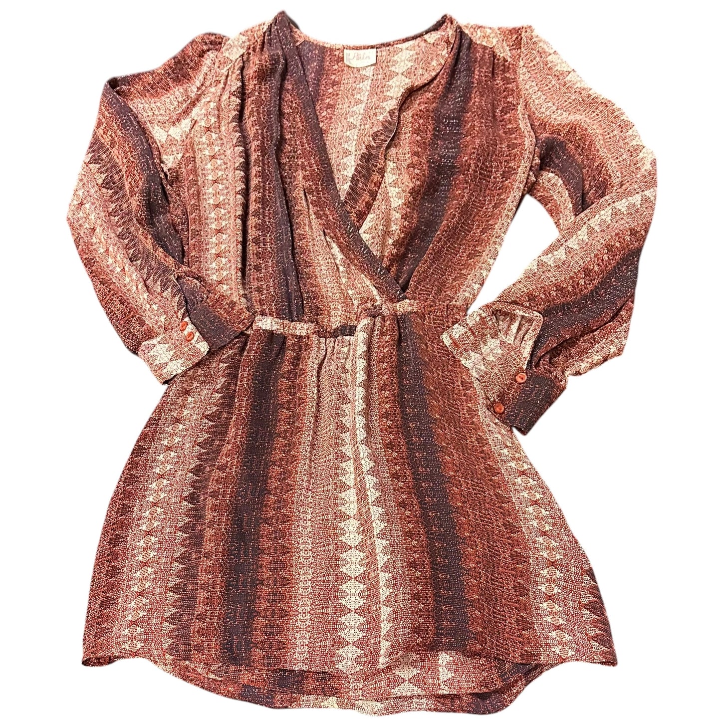 PARKER MAROON BEIGE 100% SILK DRESS 100 XS