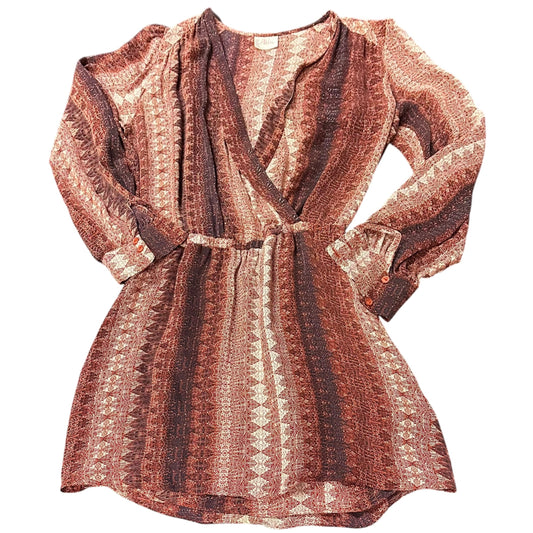 PARKER MAROON BEIGE 100% SILK DRESS 100 XS