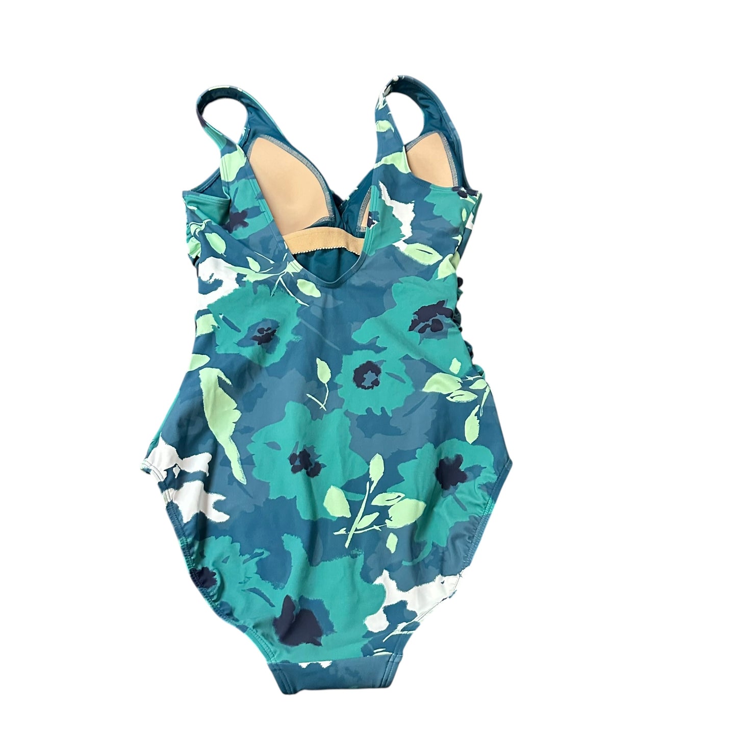LL BEAN GREEN FLORAL ONE PC SWIMSUIT NWT 100 SZ 10