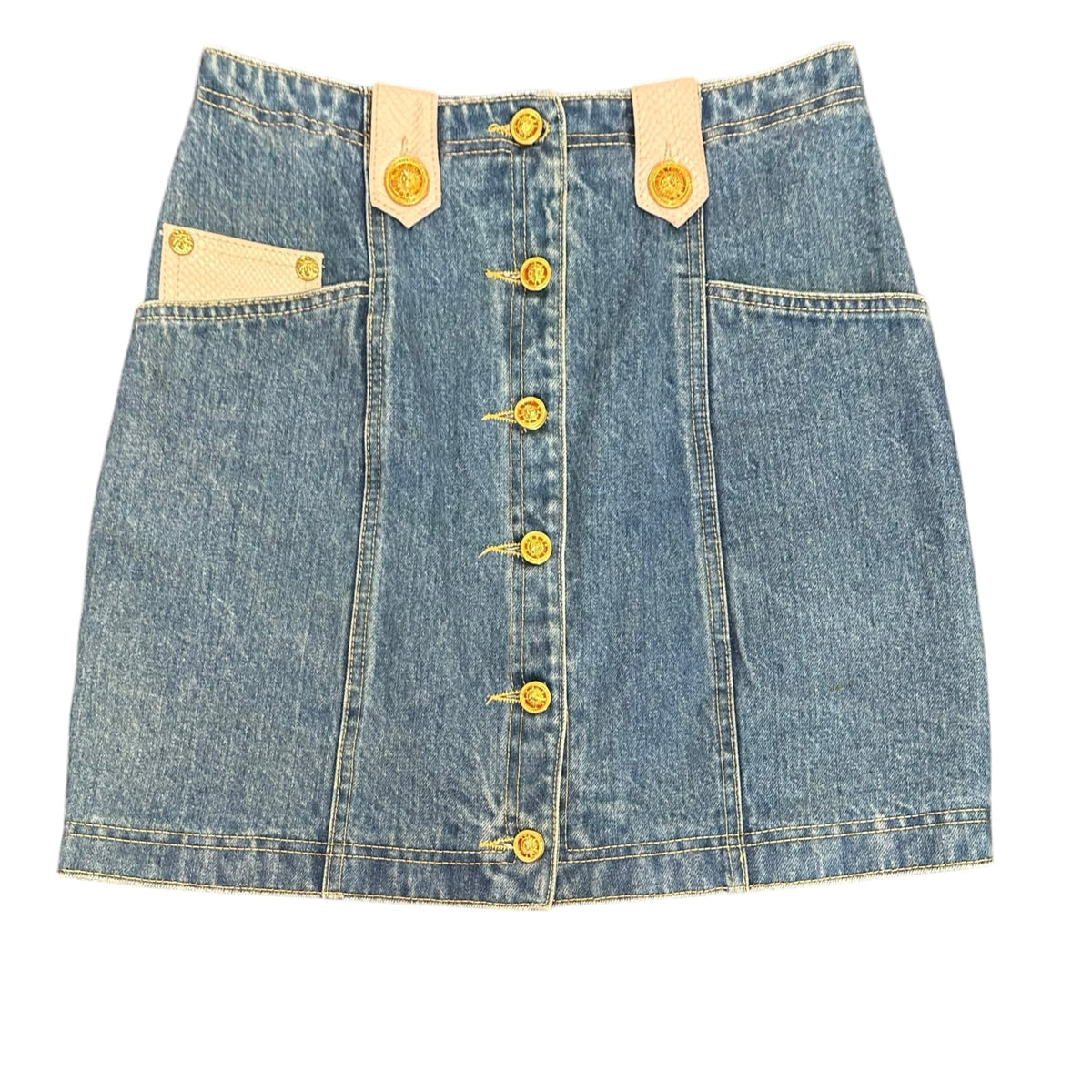 ST MAARTEN BLUE DENIM BUTTON FRONT SKIRT VINTAGE TEXAS 289 SMALL