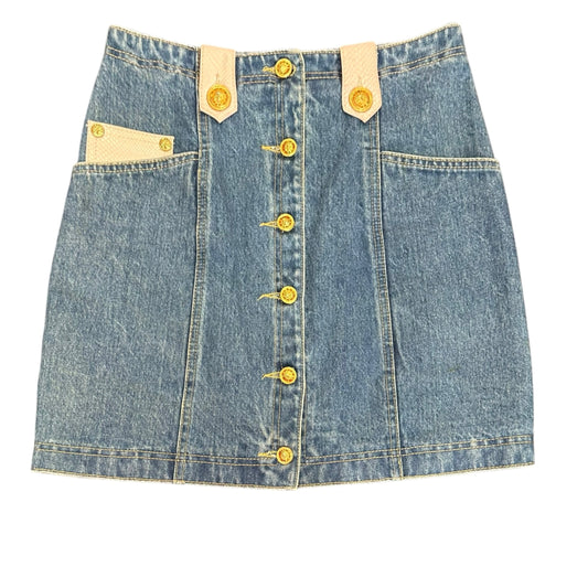 ST MAARTEN BLUE DENIM BUTTON FRONT SKIRT VINTAGE TEXAS 289 SMALL