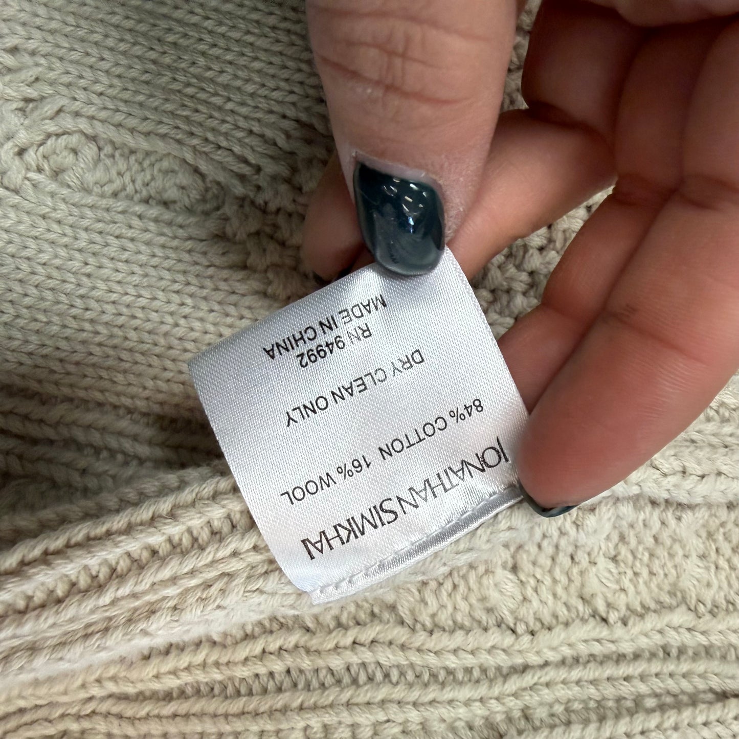 JONATHAN SIMKHAI ANINA FISHERMAN CARDIGAN STONE WOOL COTTON NO BELT 6 SMALL