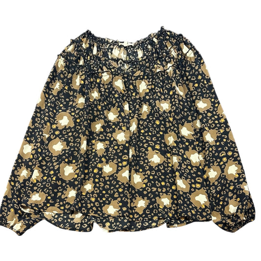 ENTRO BLACK BROWN ANIMAL PRINT BLOUSE 19 SMALL