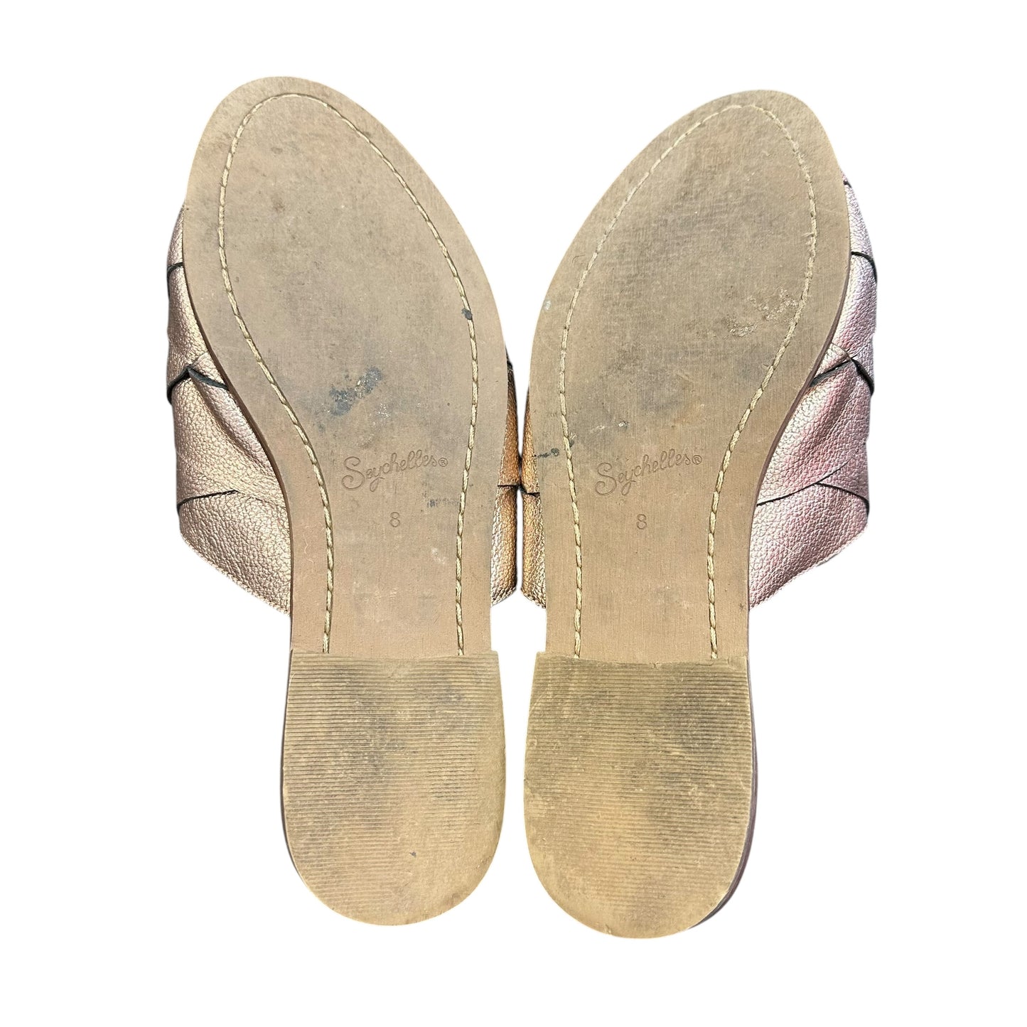 SEYCHELLES SURVIVAL WOVEN MULES METALLIC ROSE GOLD 100 SZ 8