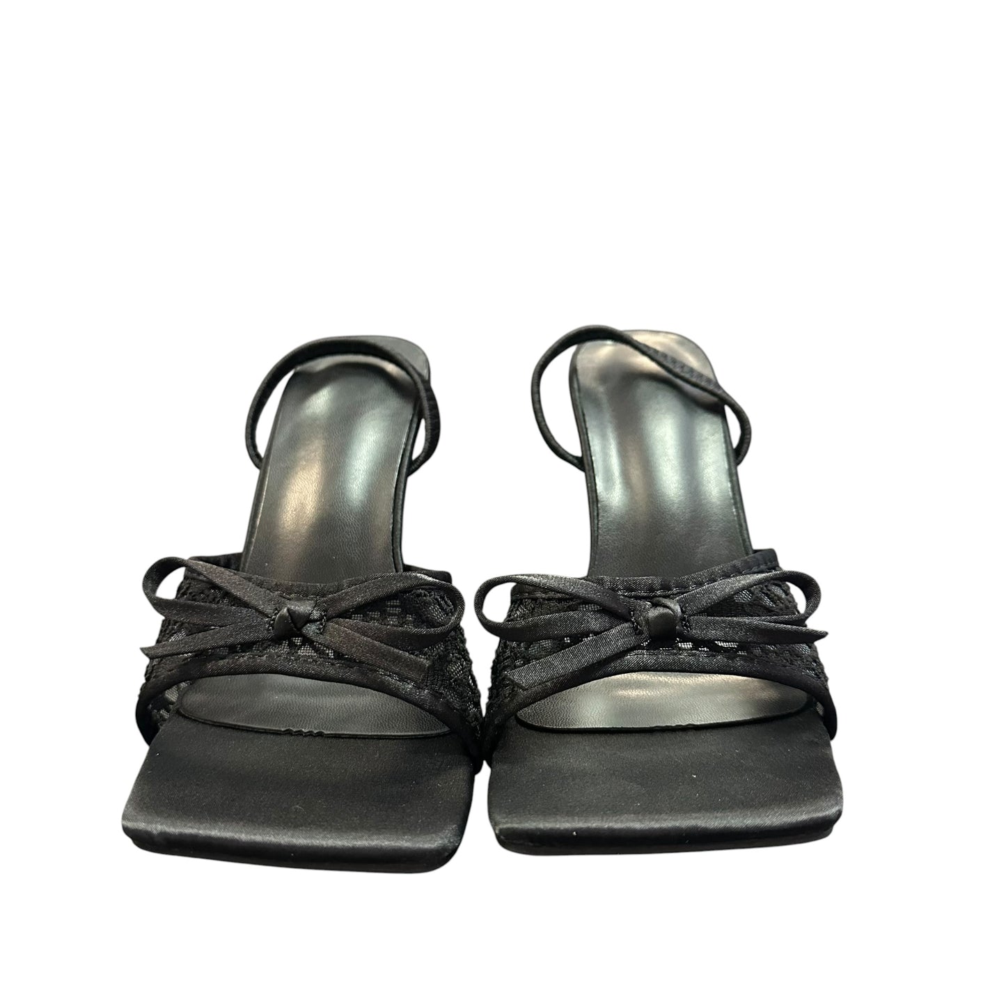 BLACK SQUARE TOE KITTEN HEEL LACE BOW NWOT 164 SZ 7.5