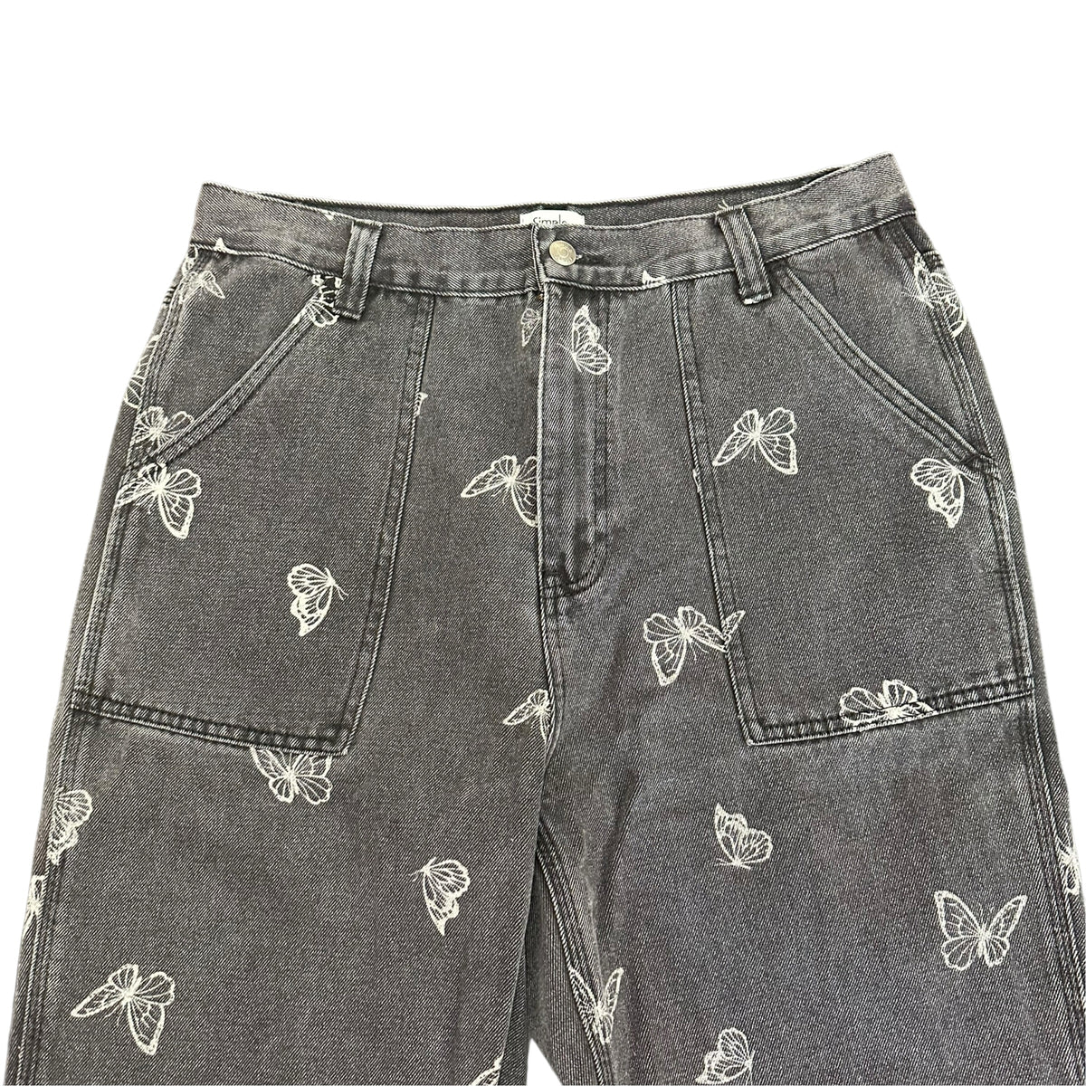 SIMPLE SOCIETY Y2K BLACK DENIM JEANS WIDE LEG BUTTERFLIES 289 SZ 12/13
