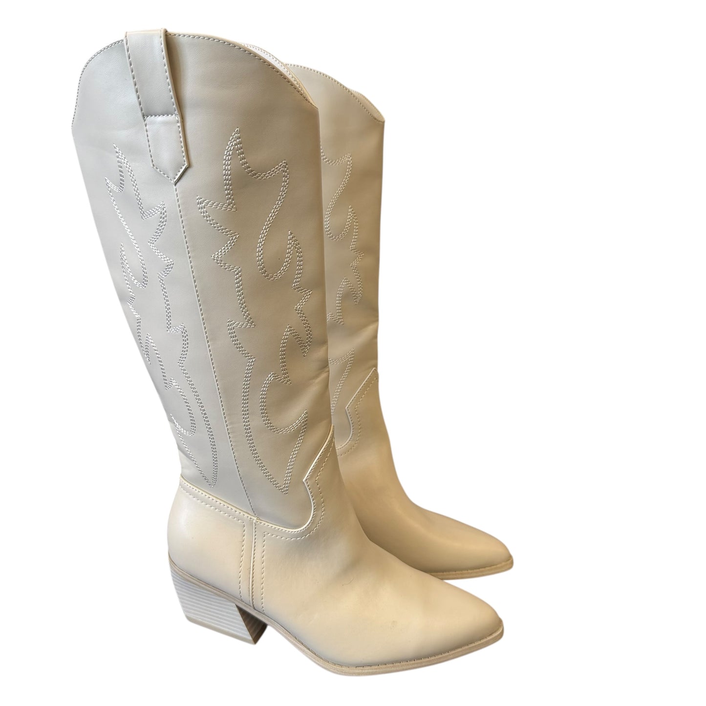MADDEN GIRL BEIGE FAUX LEATHER COWBOY BOOTS 100 SZ 9
