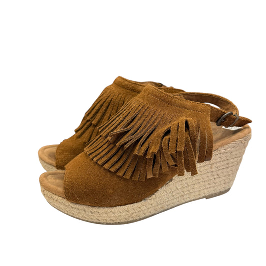 MINNETONKA ASHLEY LAYERED FRINGE ESPADRILLE WEDGE SANDALS BROWN SUEDE 100 SZ 9
