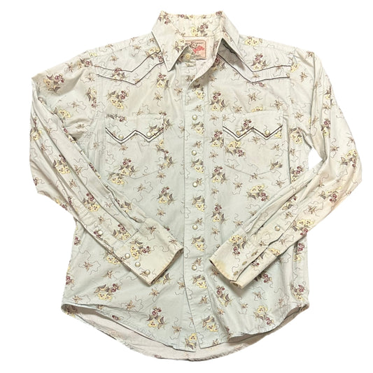 WRANGLER SNAP BUTTON UP WESTERN BLOUSE LIGHT BLUE 100 SMALL **