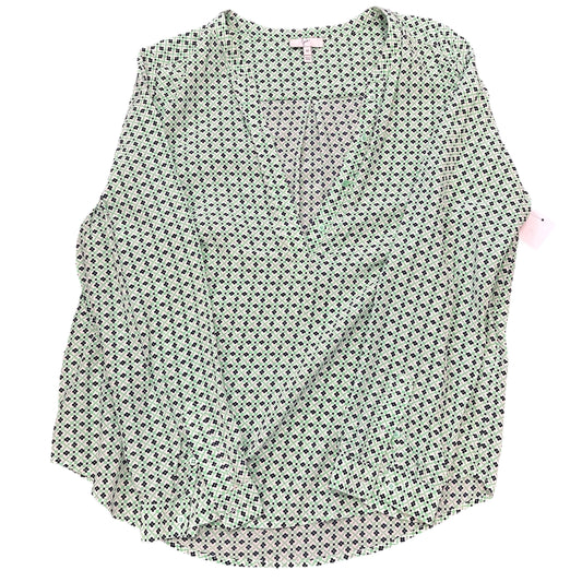 JOIE GREEN BEIGE NAVY 100% SILK BLOUSE 249 MEDIUM