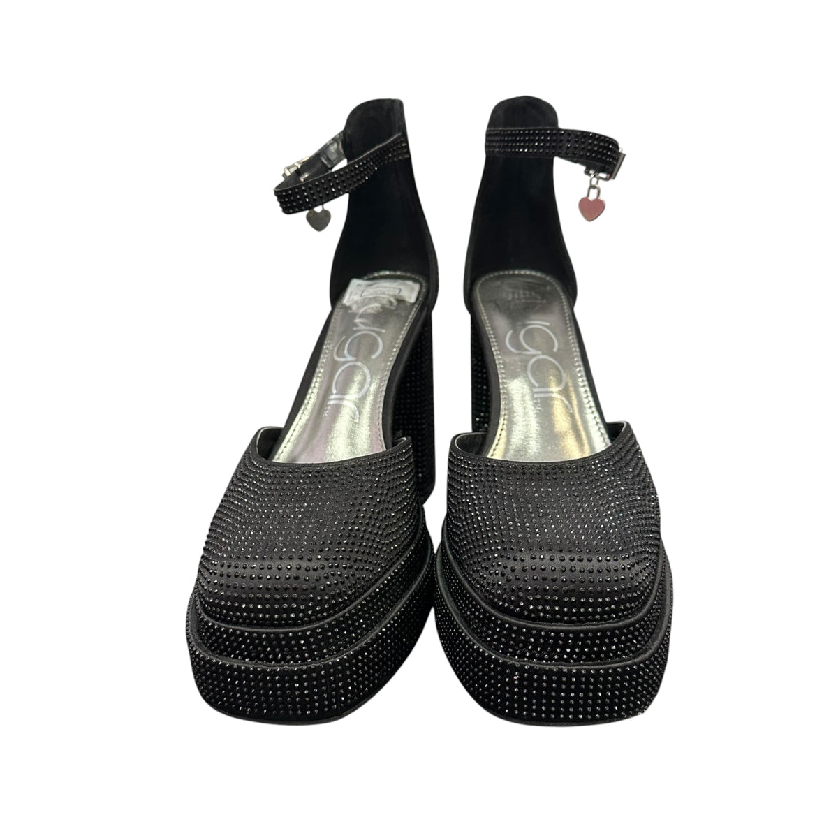 SUGAR PLATFORM MARY JANE HEELS BLACK RHINESTONE 143 SZ 8