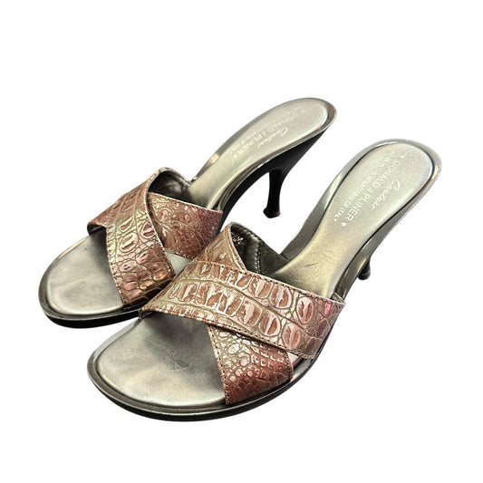 DONALD J PLINER EXPRESSO PEWTER SANDAL HEELS 87 SZ 7.5