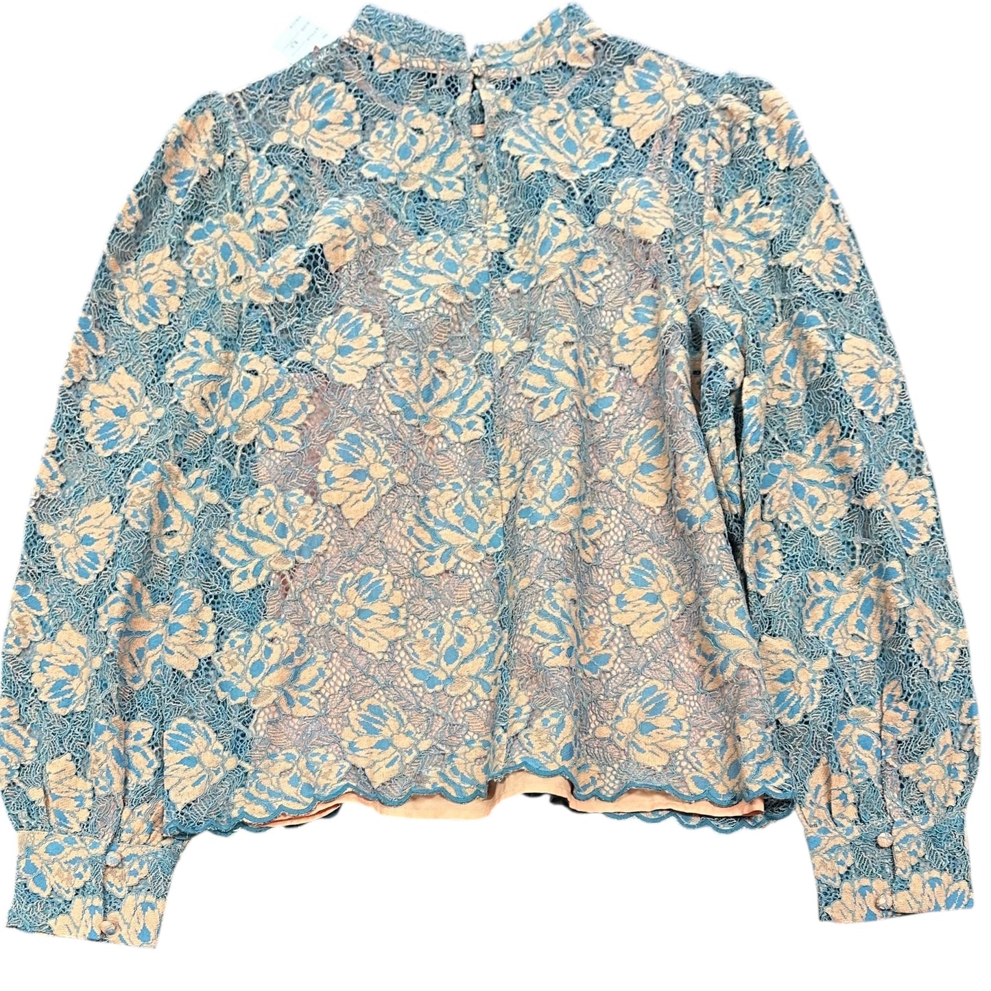 LOFT PINK BLUE LACE BLOUSE 26 NWT $74.95 MEDIUM