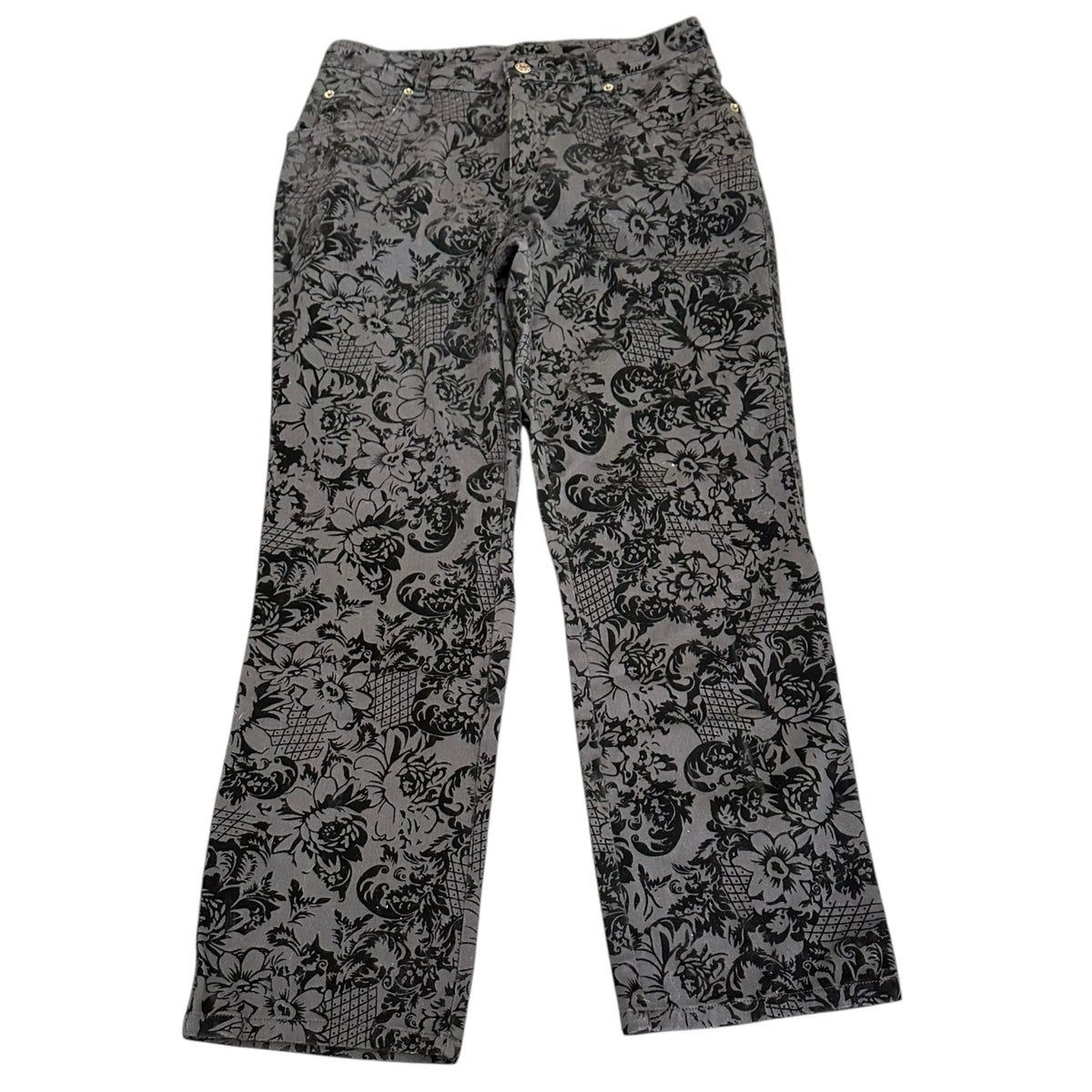 DENIM & CO Y2K BLACK FLORAL JACQUARD PANTS LEAF DESIGN 289 SZ 6