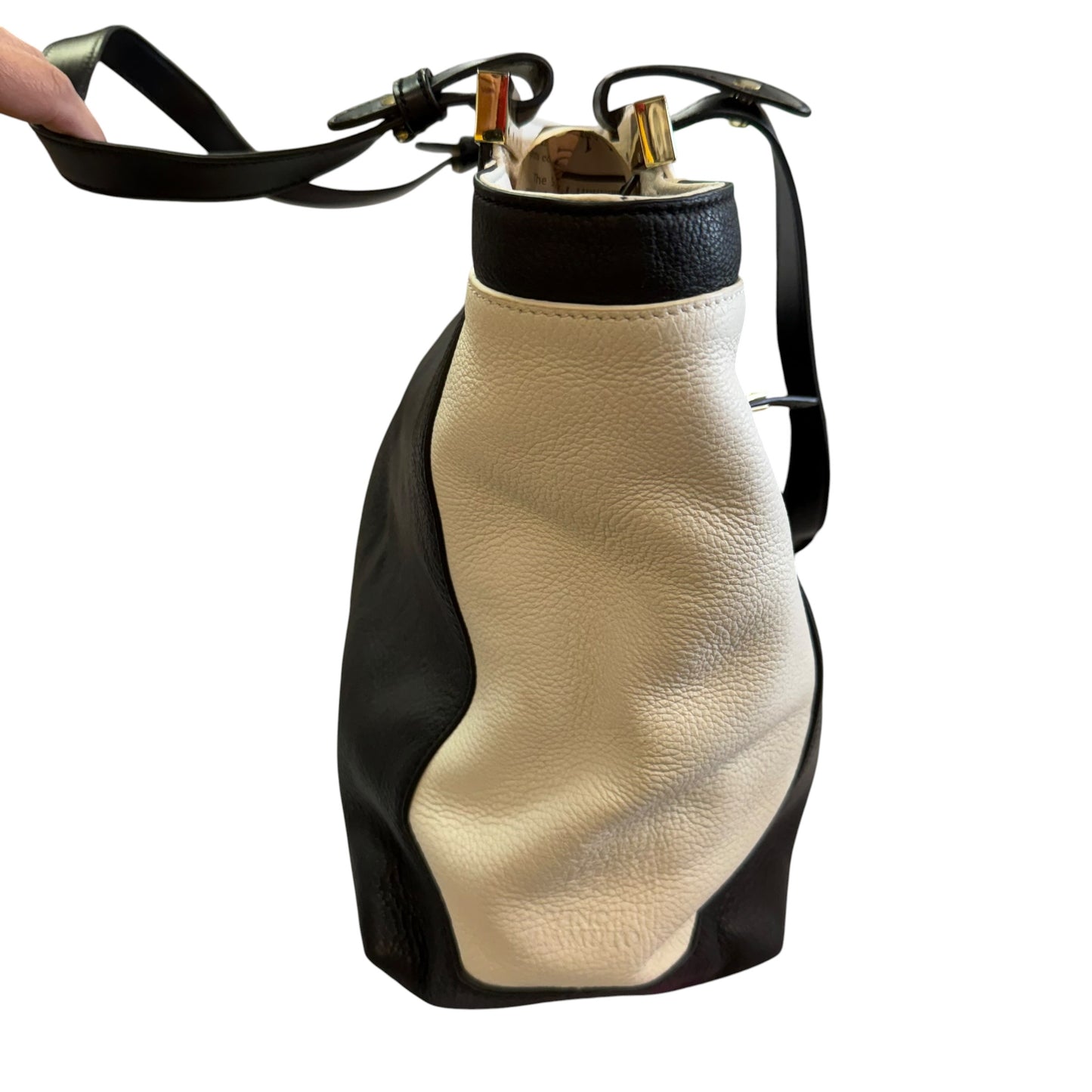 VINCE CAMUTO BLACK WHITE LEATHER TOTE HANDBAG OS