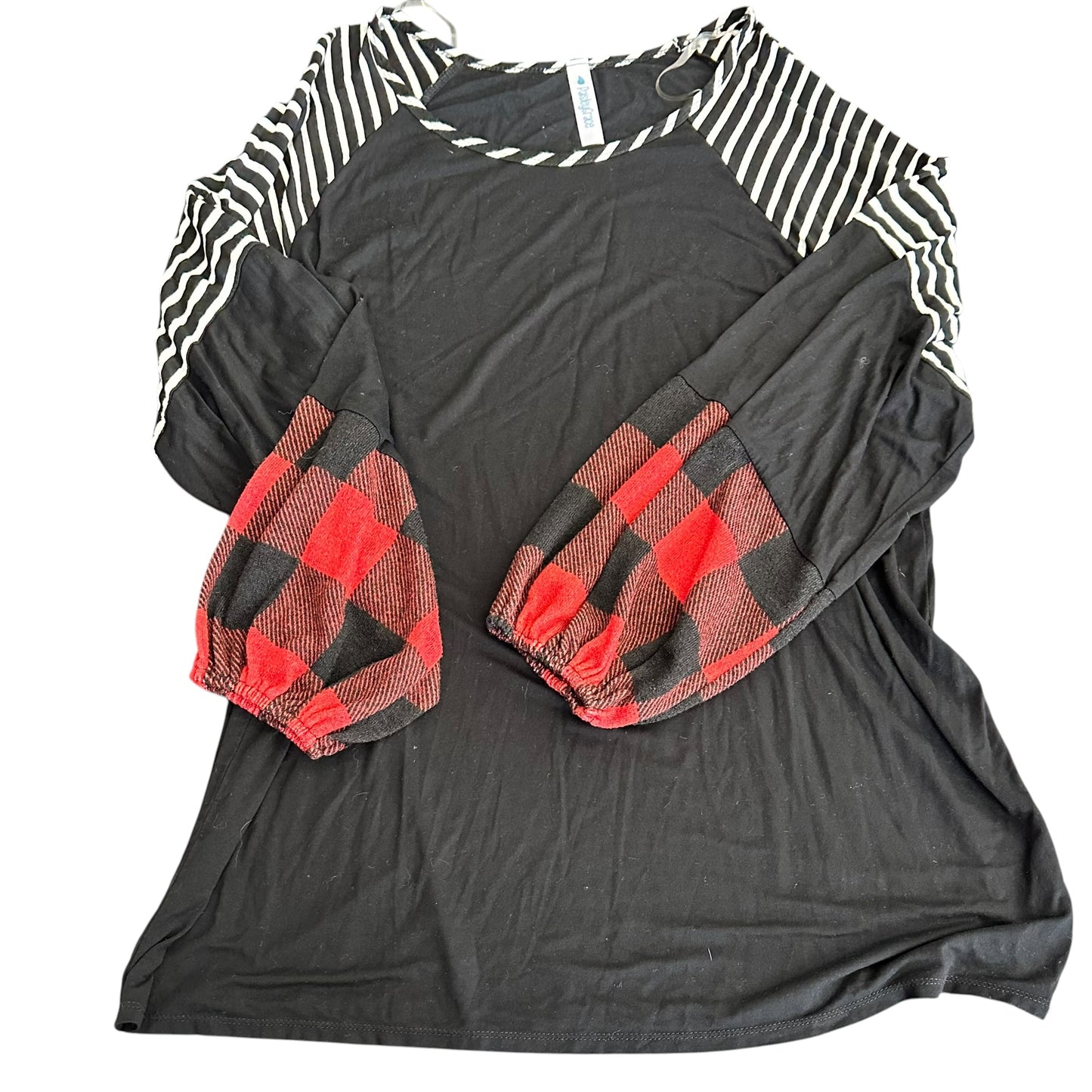 PAISLEY GRACE BLACK STRIPED BUFFLO PLAID BLOUSE 249 2X