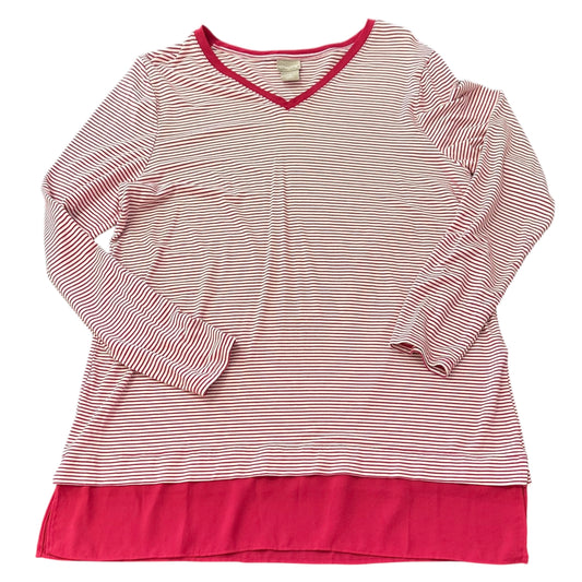 CHICOS WHITE PINK STRIPED LONG SLEEVE TOP 282 MEDIUM