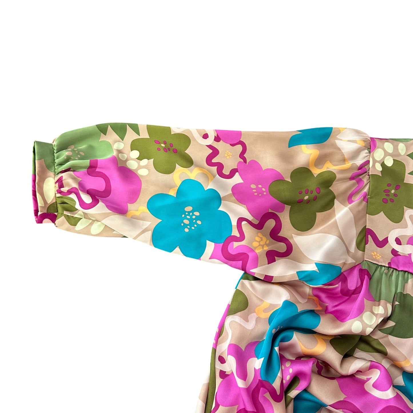 ADRIENNE COLORFUL SATIN PUFF SLEEVE DRESS 53 2X
