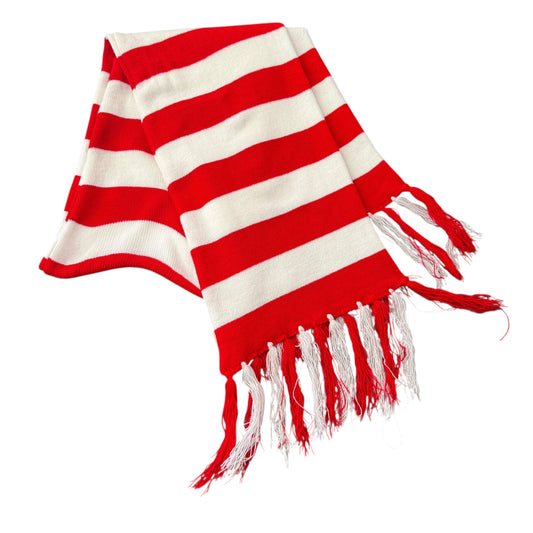 RED + WHITE STRIPED TASSELED SCARF 249