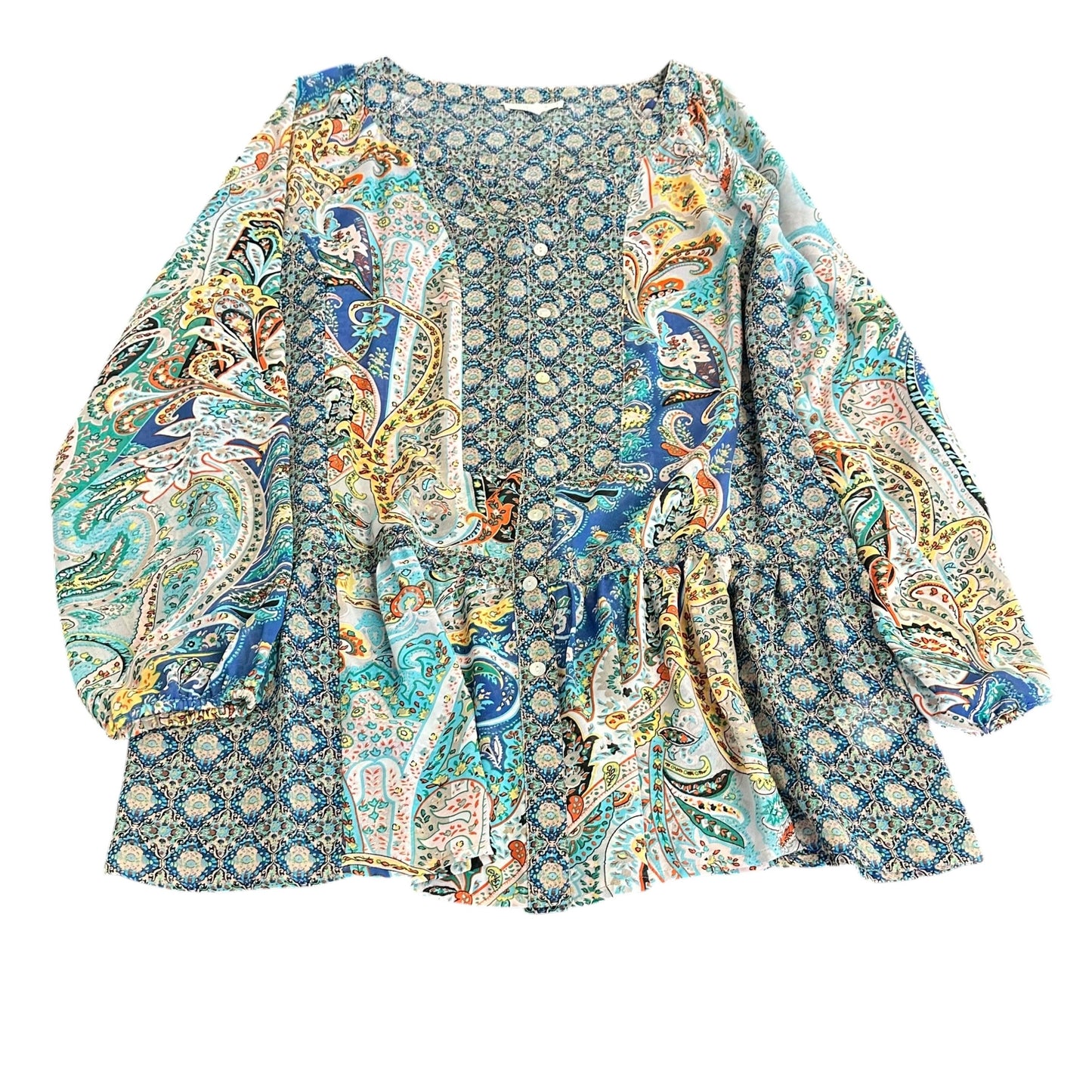 AVA JONES COLORFUL SEMI SHEER BLOUSE 249 LARGE