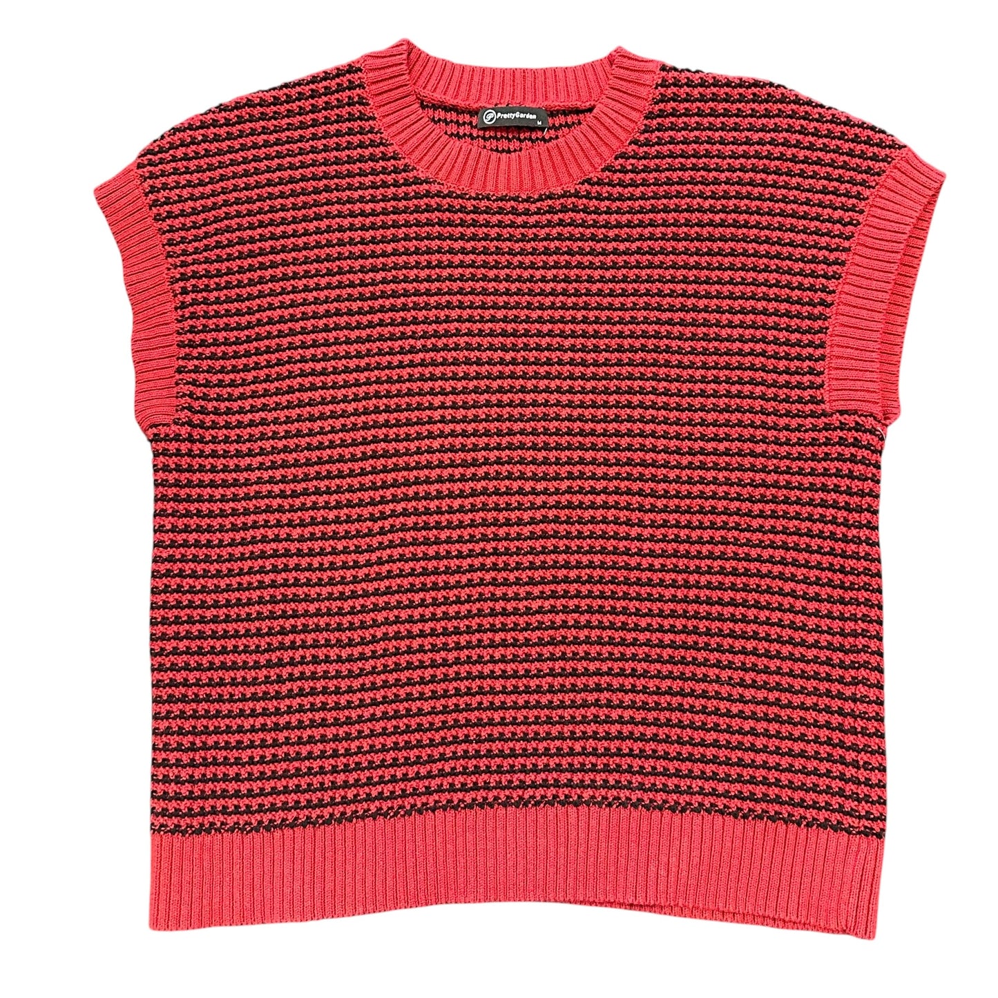PRETTYGARDEN BLACK RED SHORT SLEEVE SWEATER 280 MEDIUM