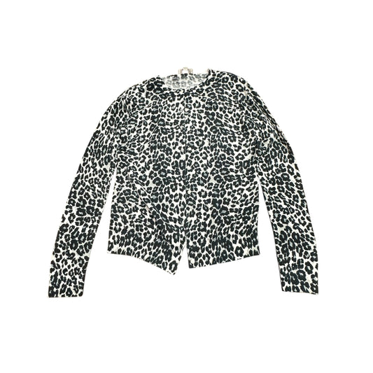 LOFT WHITE BLACK ANIMAL PRINT CARDIGAN 100 MEDIUM