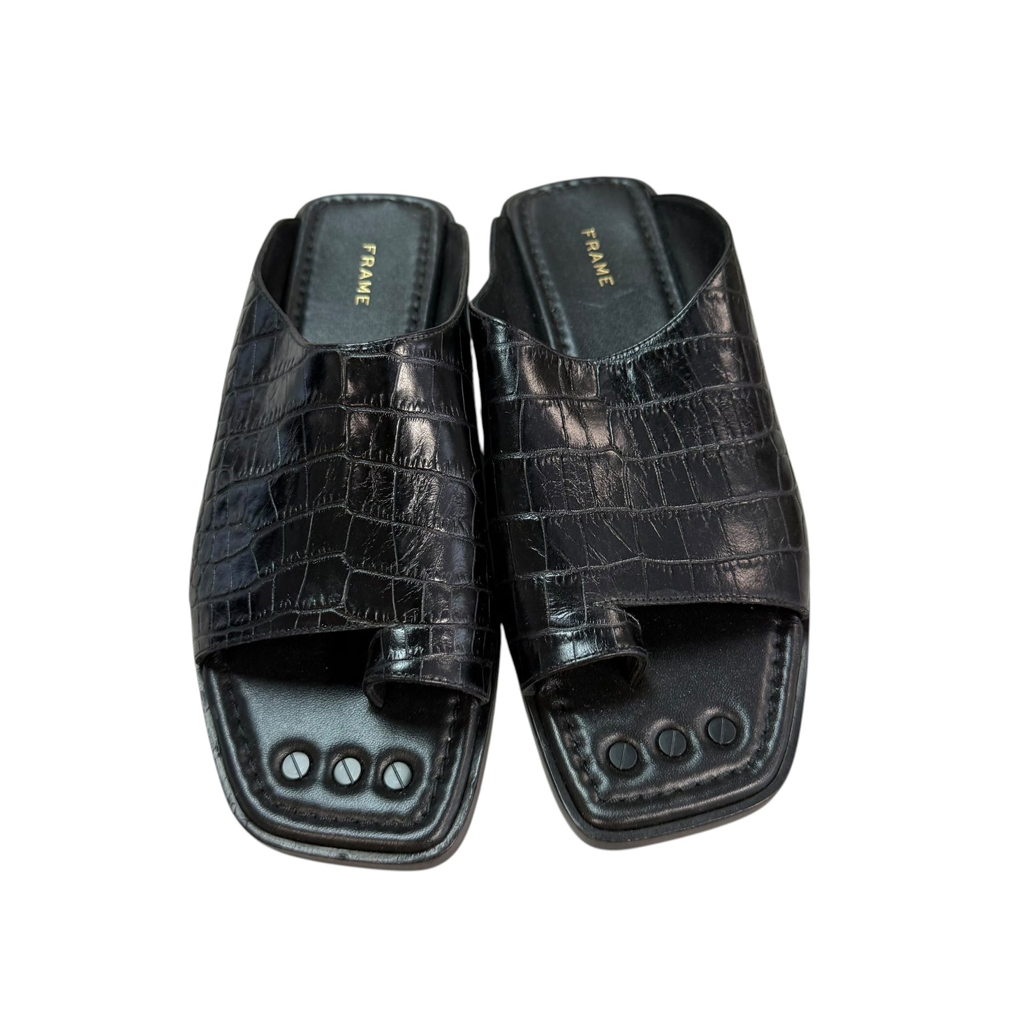 FRAME LE HEWITT BLACK EMBOSSED LEATHER SANDALS NEW 249 SZ 38/7.5