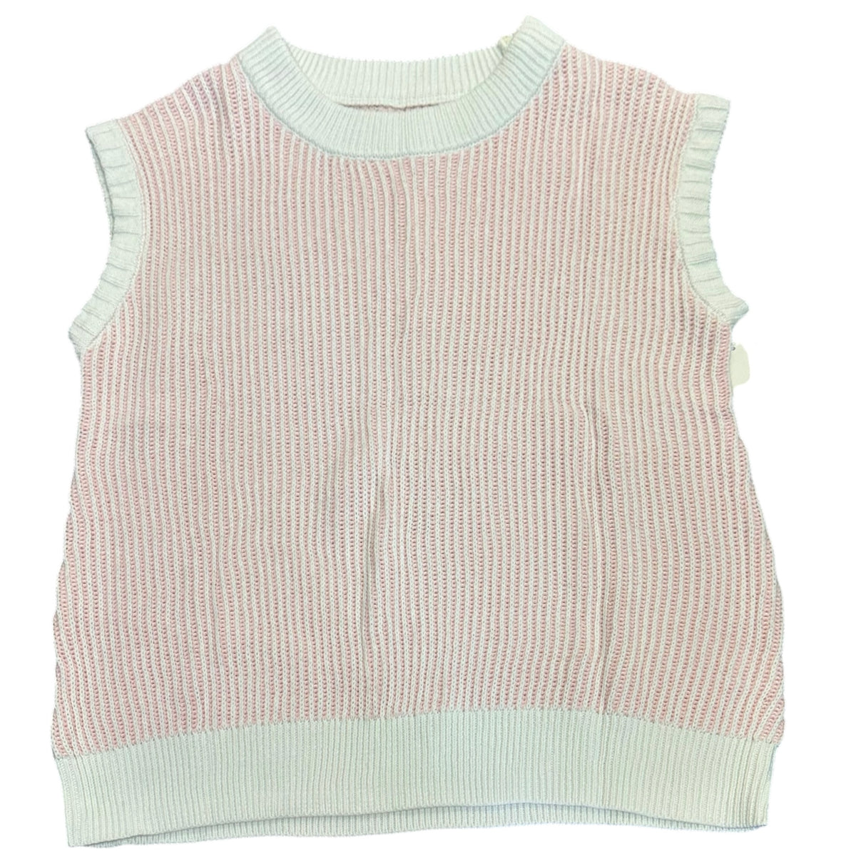 WHITE PINK RIBBED SWEATER VEST SLEEVELESS NWOT 75 MEDIUM
