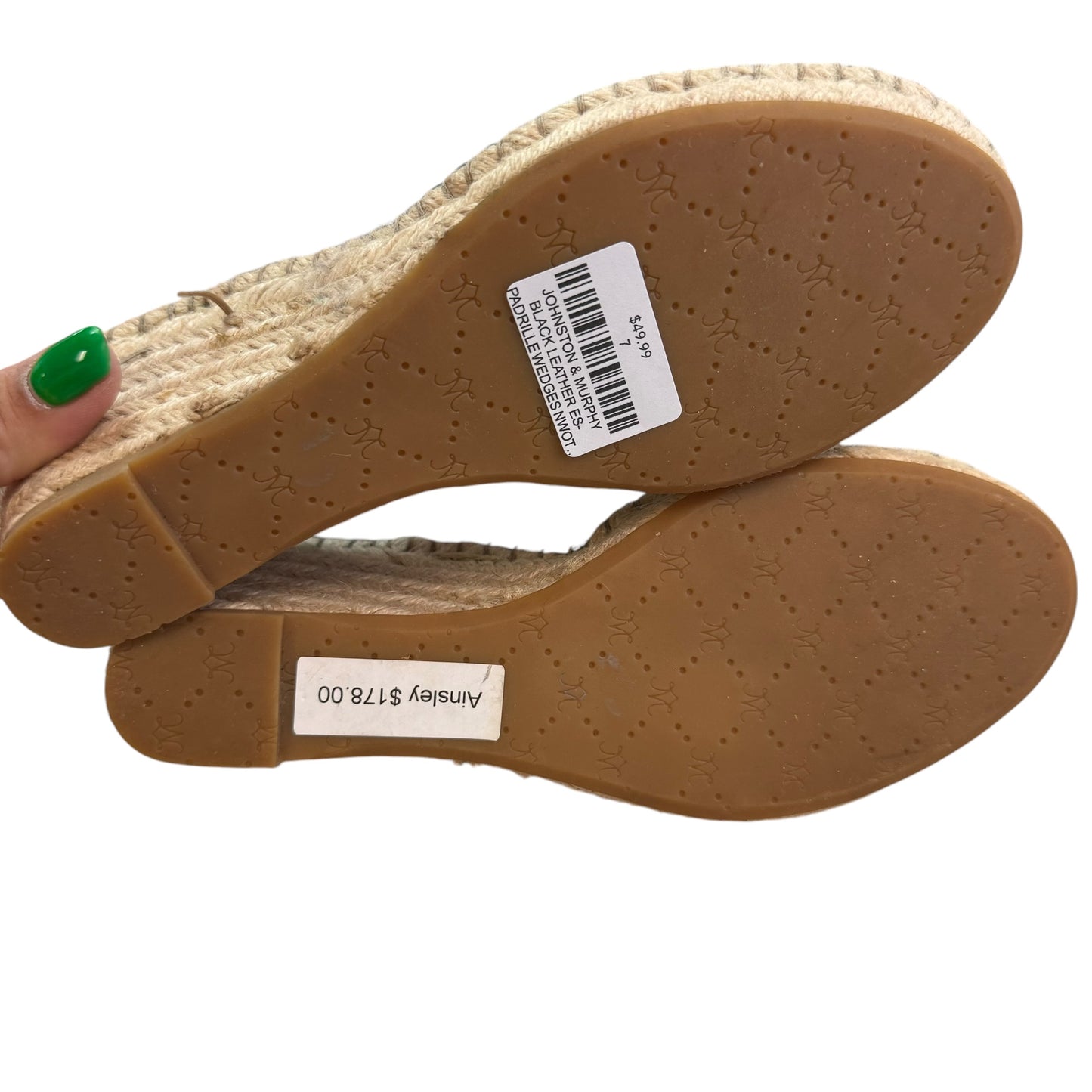 JOHNSTON & MURPHY BLACK LEATHER ESPADRILLE WEDGES NWOT 100 SZ 7