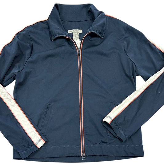 OLEG CASSINI SPORT TRACK JACKET FULL ZIP NAVY WHITE STRIPED SLEEEVES 15 LARGE *SPOT