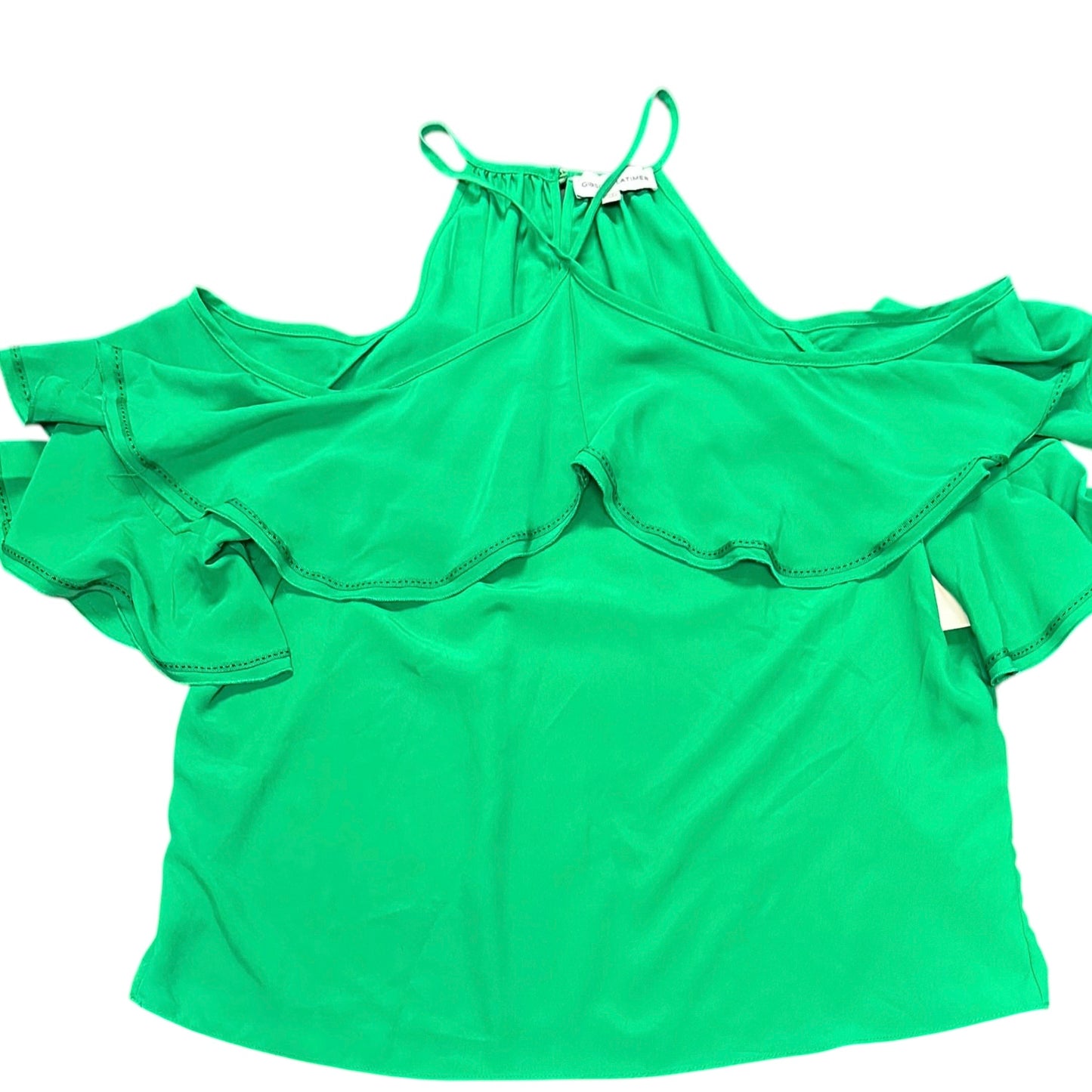 GIBSON LATIMER GREEN COLD SHOULDER BLOUSE RUFFLE 163 MEDIUM