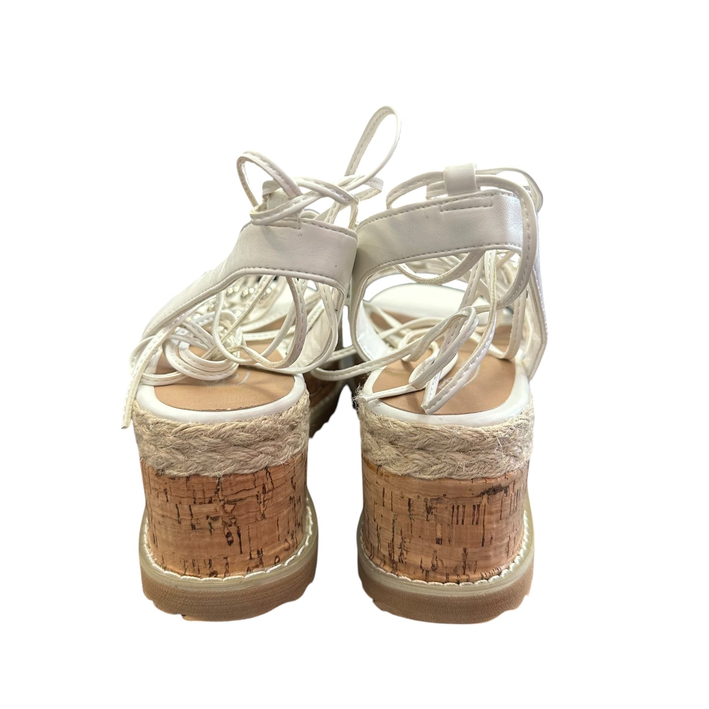 WHITE CAGED CORK PLATFORM SANDALS 276 SZ 7