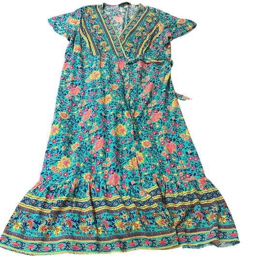 ZESICA TEAL FLORAL WRAP DRESS 279 2XL